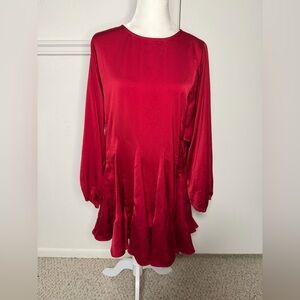JODIFL Elegant Satin  Long Sleeve Red Dress with stylish hem size S new with tag